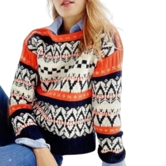 J. Crew Jacquard Fair Isle Knit Sweater 100% Wool Size Small Preppy Winter S - Picture 1 of 8